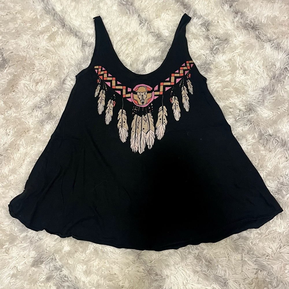 WILDFOX Black Feather Graphic Women's Top Tank top Tunic dress coverup Small S